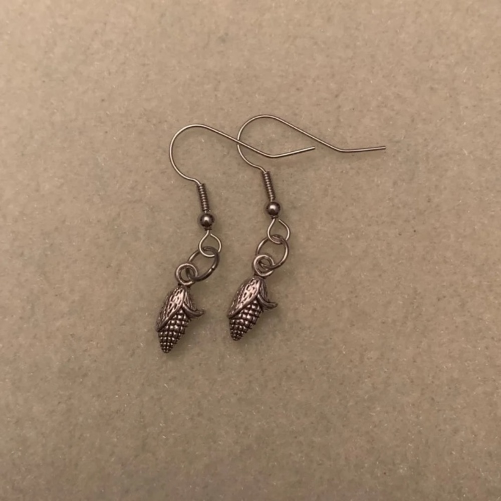 Corn charmed earrings, silver earrings